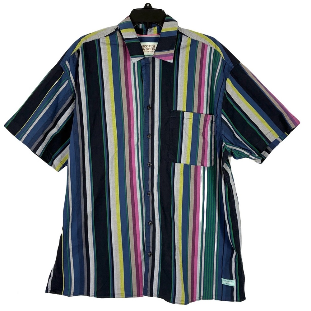 Nwot Scotch & Soda Multicolor Striped Button Shirt XL Short Sleeve Cotton Vacay